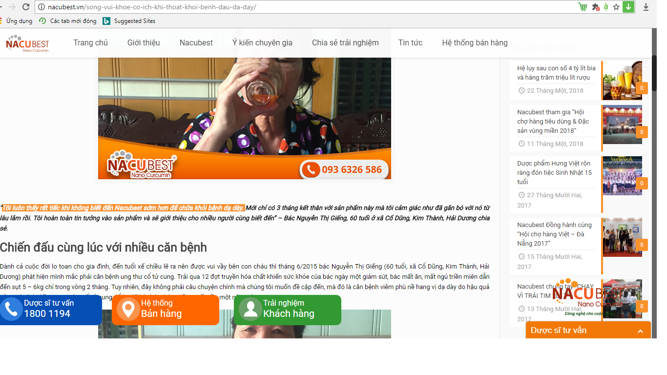 Thực phẩm chức năng Nacubest được thổi phồng tác dụng như thuốc chữa bệnh?