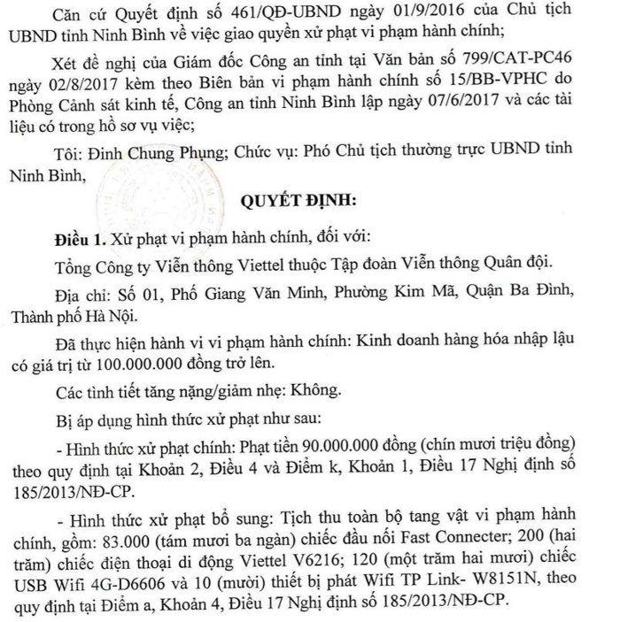 Kinh doanh hàng nhập lậu Viettel bị xử phạt 90 triệu đồng