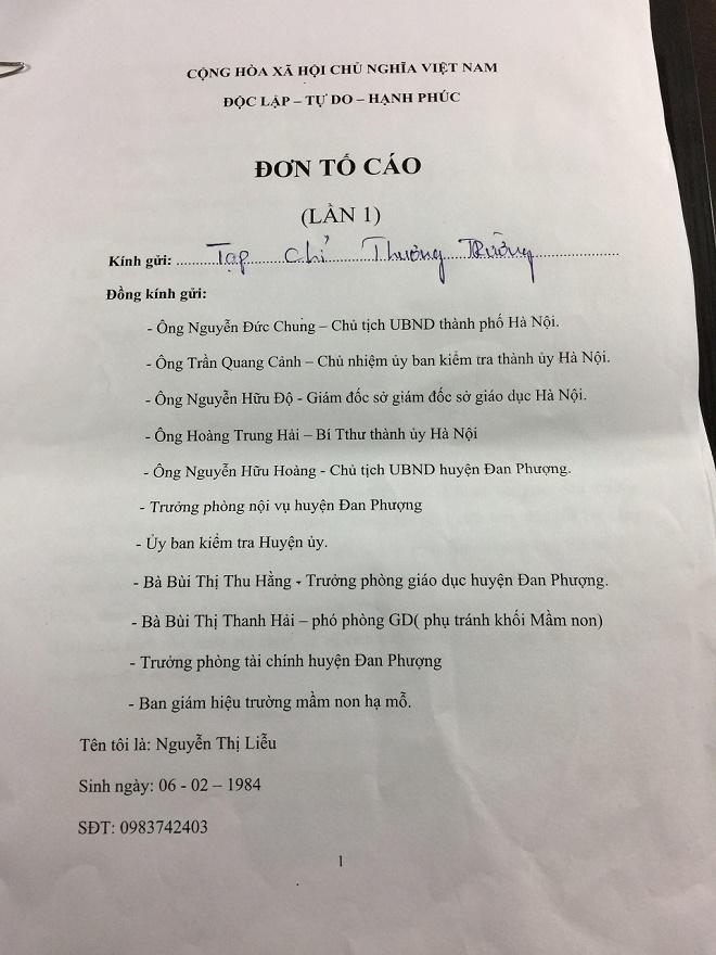 Đan Phượng: Hiệu trưởng trường Mầm non Hạ Mỗ bị giáo viên tố nhiều sai phạm