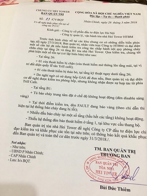 Nguy cơ mất an toàn PCCC tại Hei Tower 