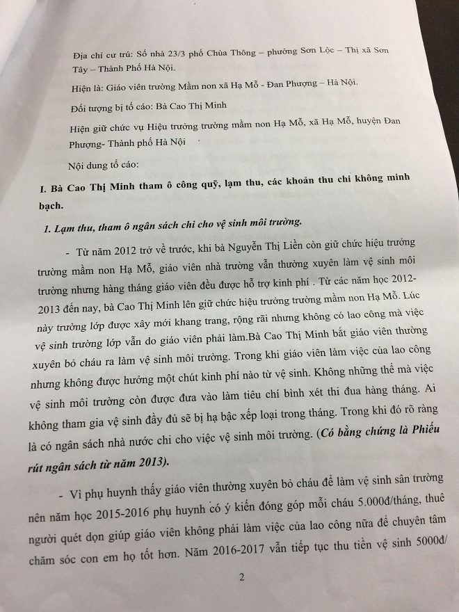Đan Phượng: Hiệu trưởng trường Mầm non Hạ Mỗ bị giáo viên tố nhiều sai phạm
