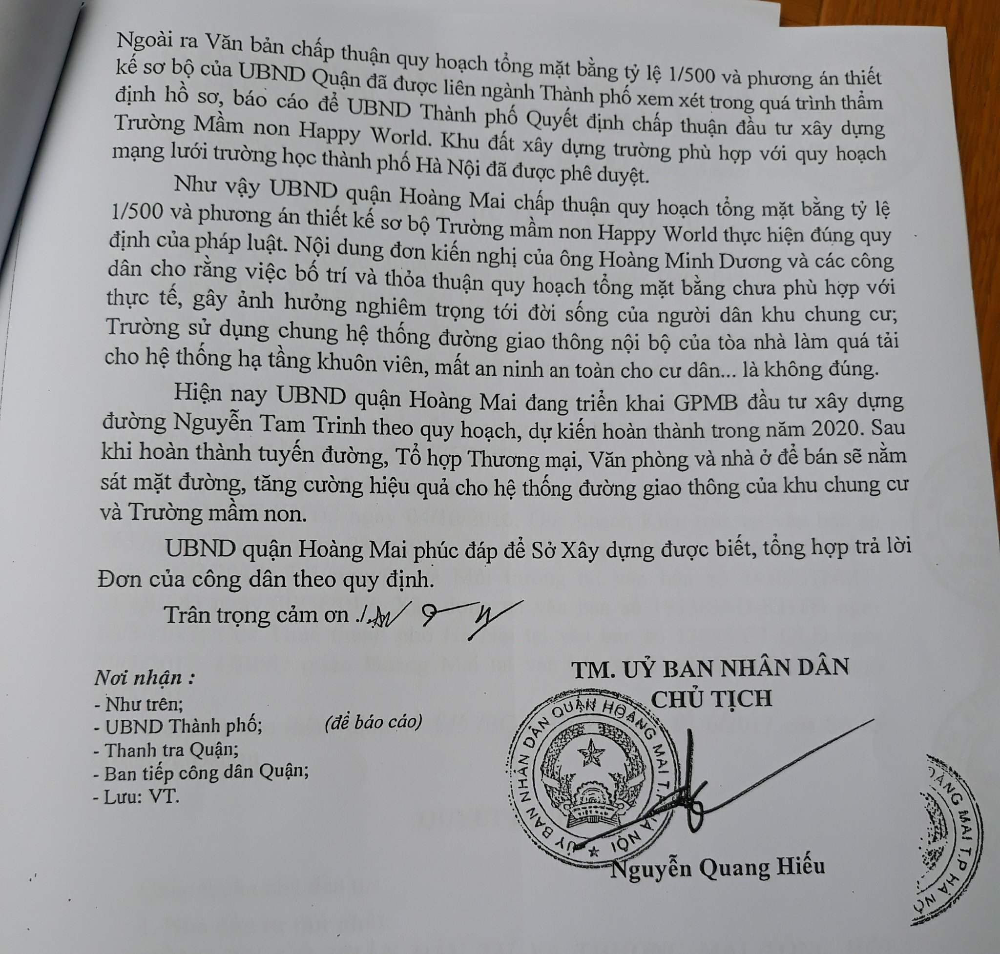 Công ty Quang Minh lấn chiếm hạ tầng thi công dự án. Cư dân Helios 75 Tam Trinh phản đối 