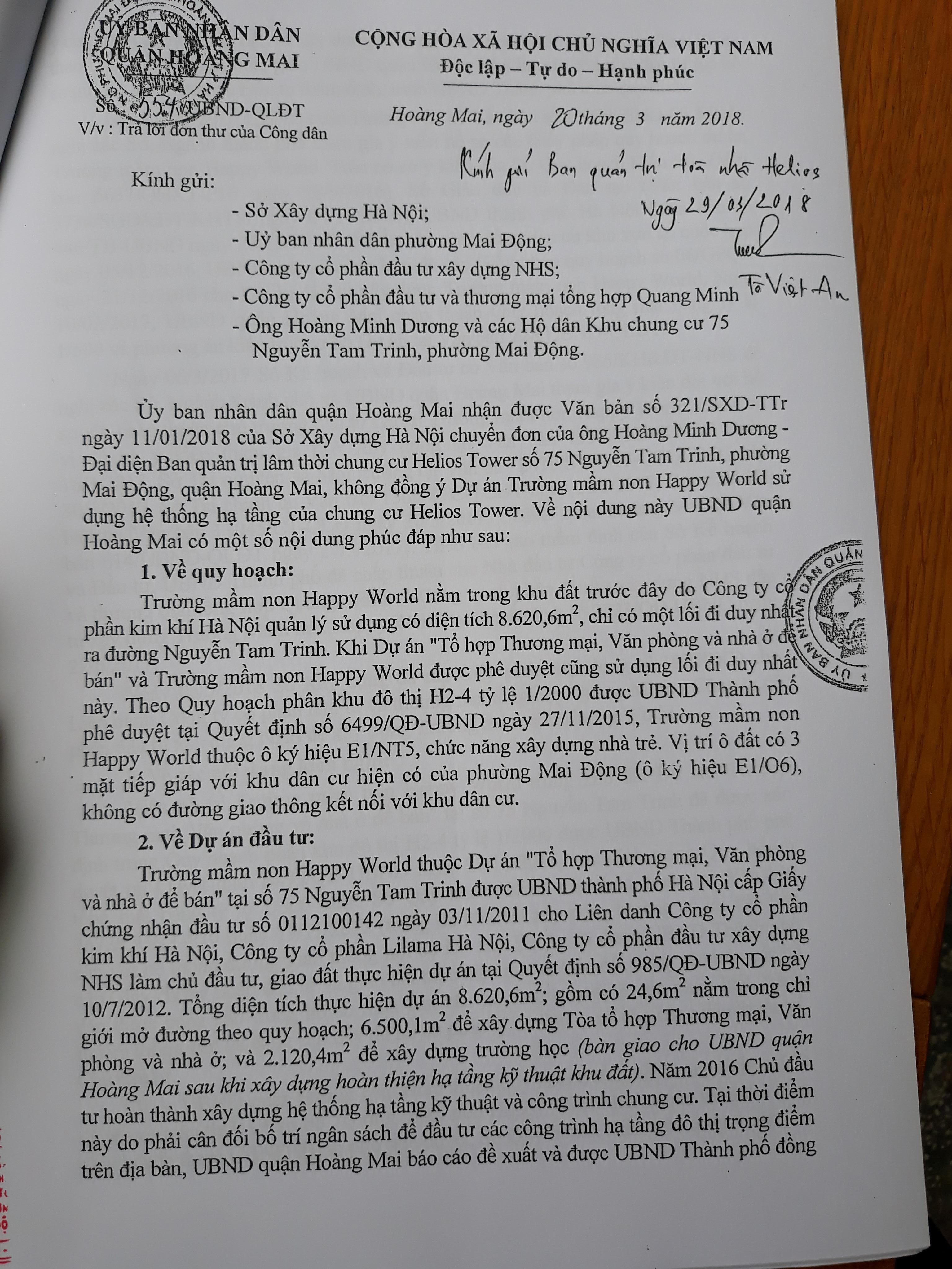 Công ty Quang Minh lấn chiếm hạ tầng thi công dự án. Cư dân Helios 75 Tam Trinh phản đối 