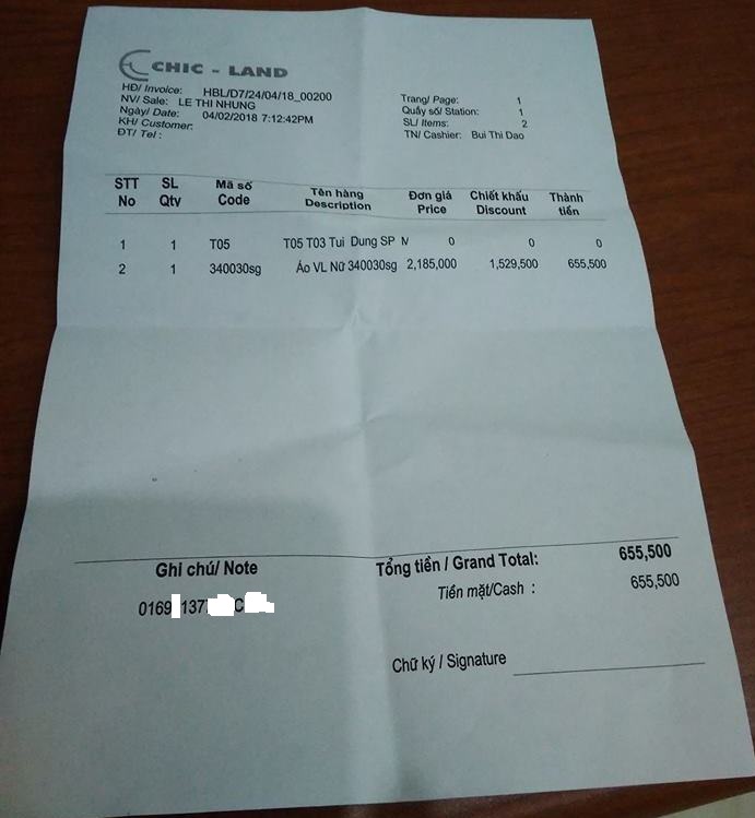 Chic-Land ngang nhiên từ chối lập hóa đơn đỏ cho khách hàng trái quy định?