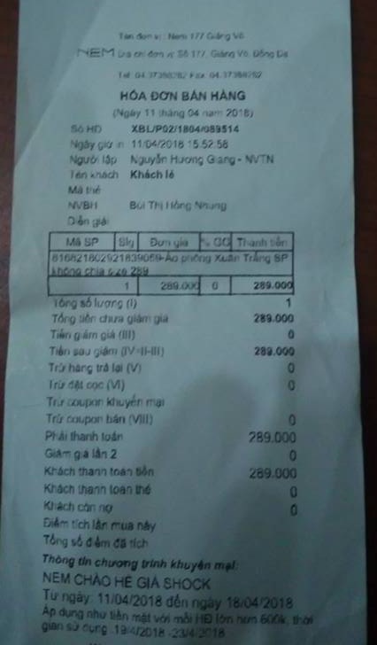 NEM chỉ lập hóa đơn đỏ cho khách mua hàng trên 1 triệu đồng trái quy định?