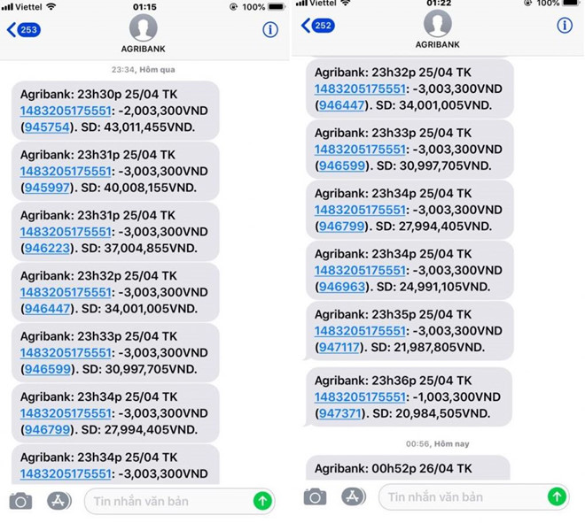 Tiền trong tài khoản Agribank bị rút trong đêm