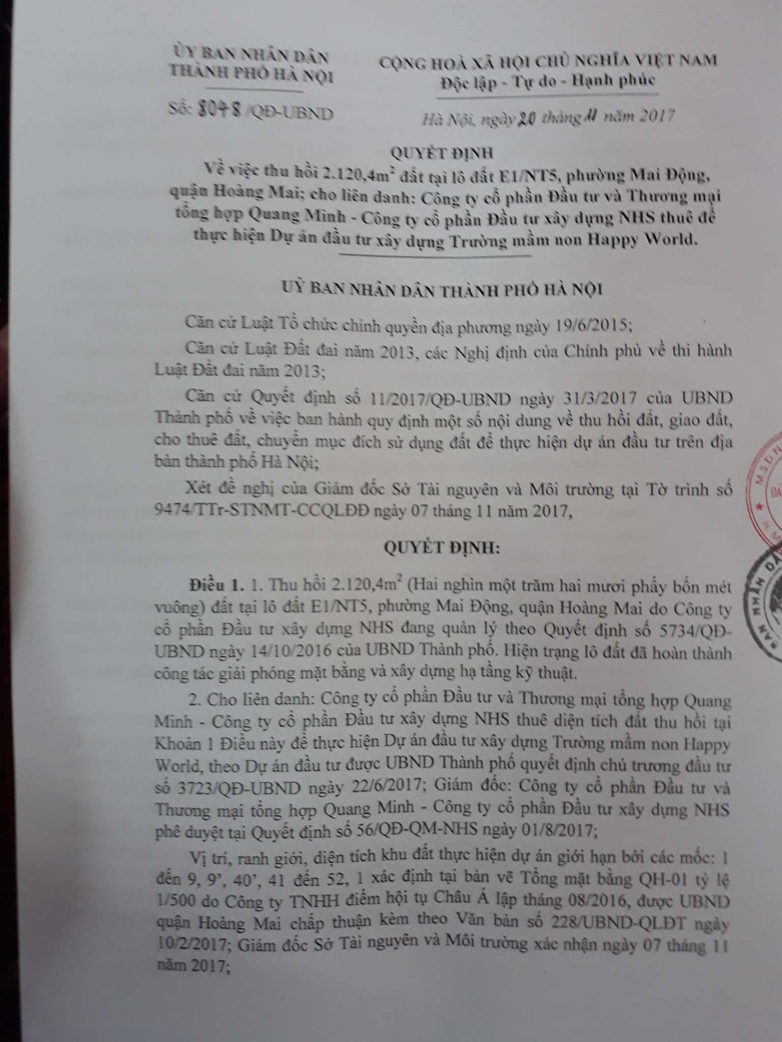 Công ty cổ phần Quang Minh không chứng minh được quyền sử dụng đường nội khu Helios 75 Tam Trinh 