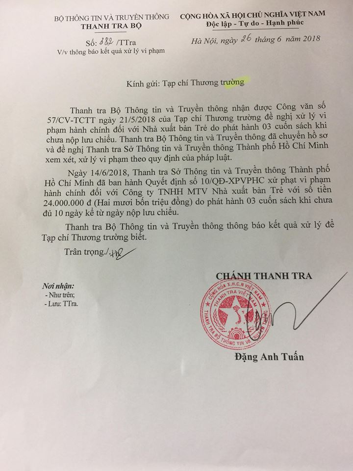 Nhà xuất bản Trẻ bị xử phạt hành chính 24.000.000 đồng