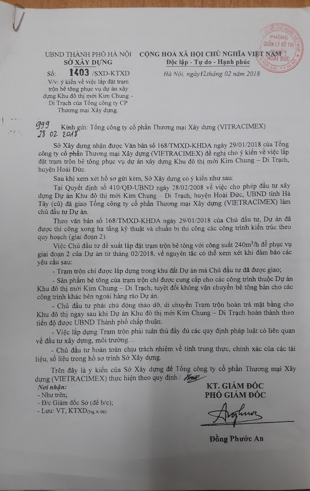 Vietracimex - Trạm bê tông KĐT mới Kim Chung hoạt động sai phép
