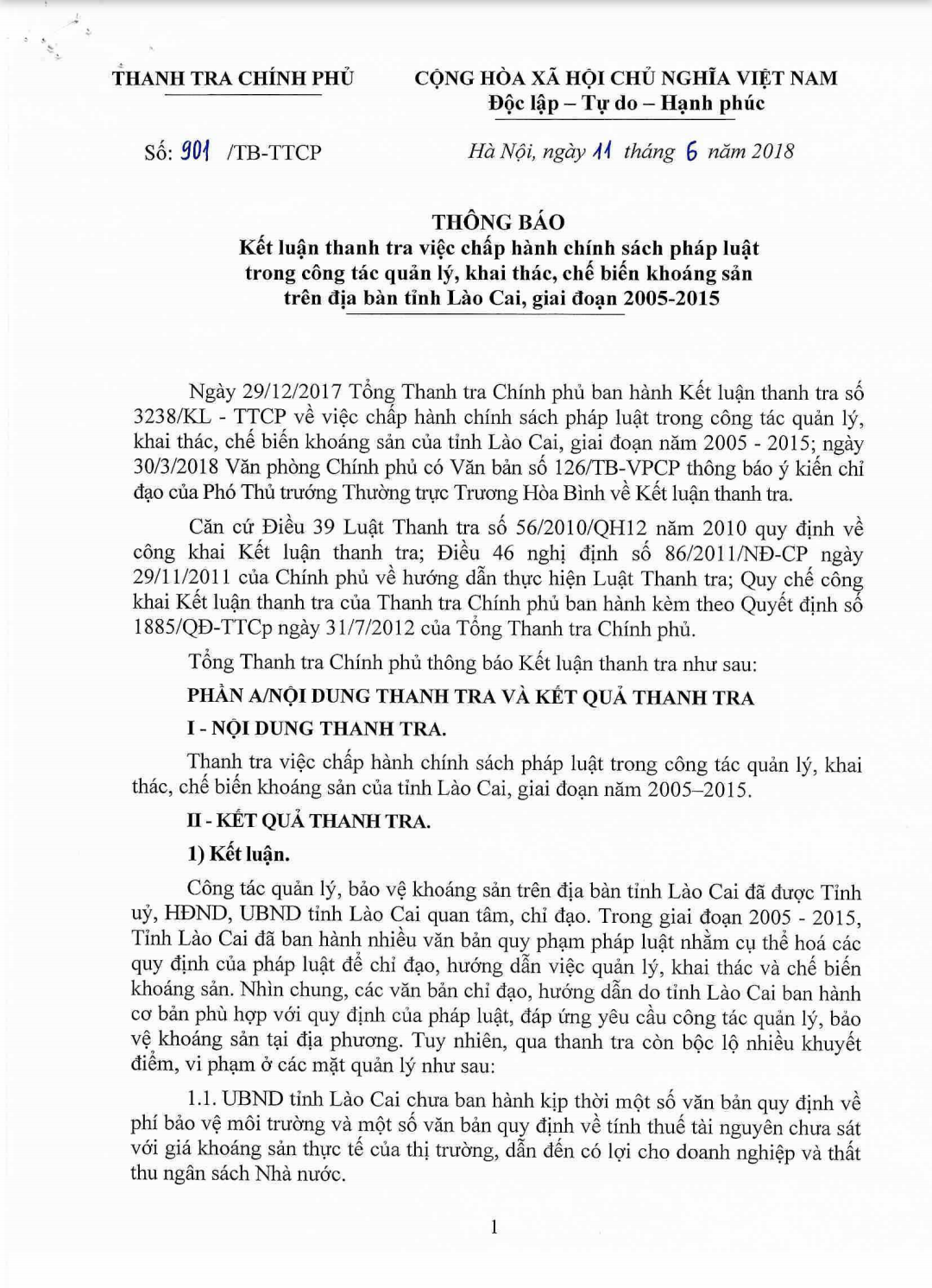 TTCP kết luận : Nhiều sai phạm trong khai thác khoáng sản tại Lào Cai 