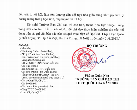Bộ GD-ĐT yêu cầu 63 tỉnh thành rà soát điểm thi THPT quốc gia 2018