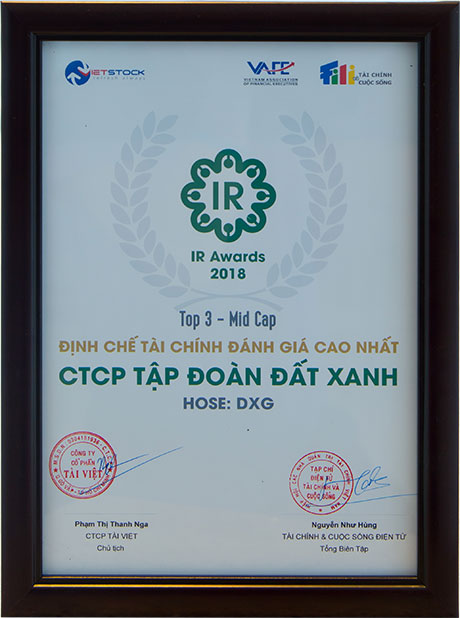 Đất Xanh xuất sắc nhận giải thưởng doanh nghiệp có quan hệ nhà đầu tư (IR) tốt nhất năm 2018
