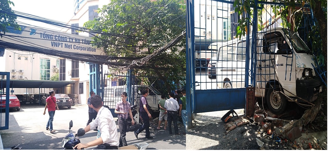 Ô tô gắn mác vinaphone mất lái đâm đổ tường