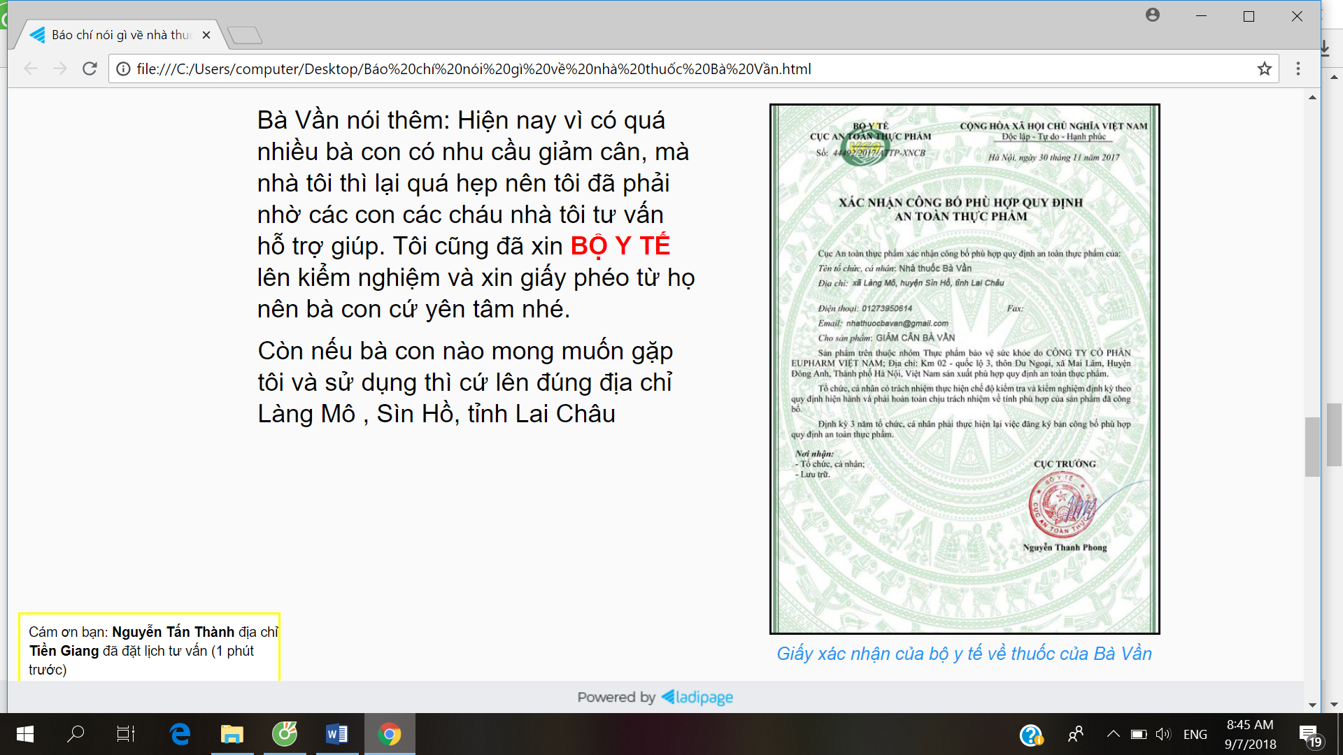 TPBVSK Giảm cân Bà Vần không được Cục ATTP cấp phép lưu hành