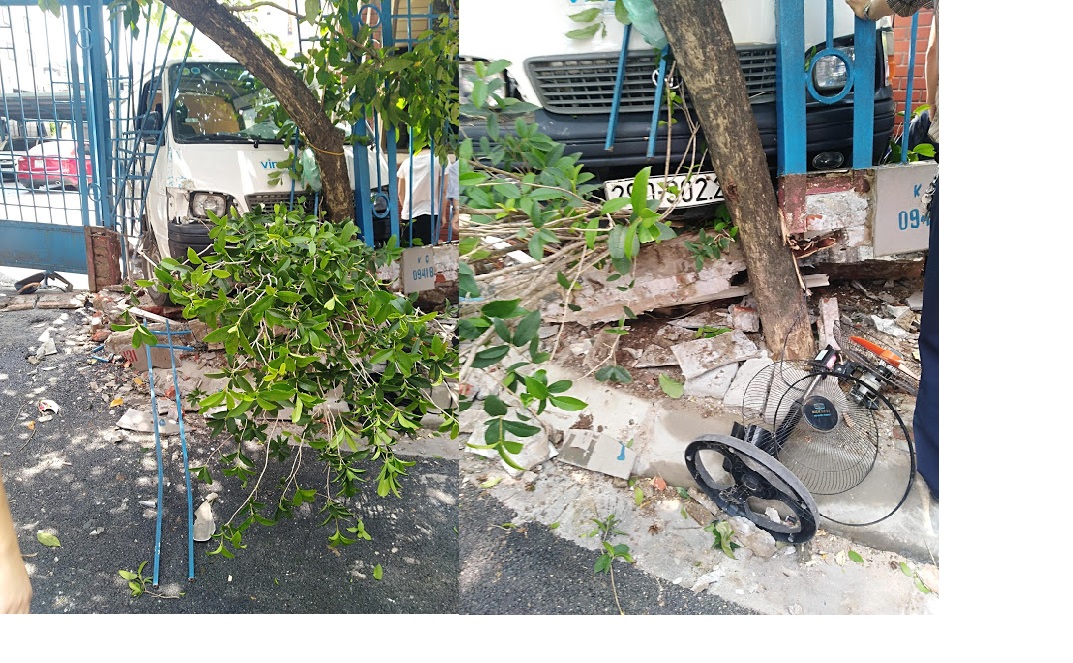 Ô tô gắn mác vinaphone mất lái đâm đổ tường