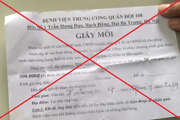 Cảnh báo hiện tượng mạo danh Bệnh viện Trung ương Quân đội 108 tổ chức du lịch khám chữa bệnh bán thực phẩm chức năng dược phẩm 