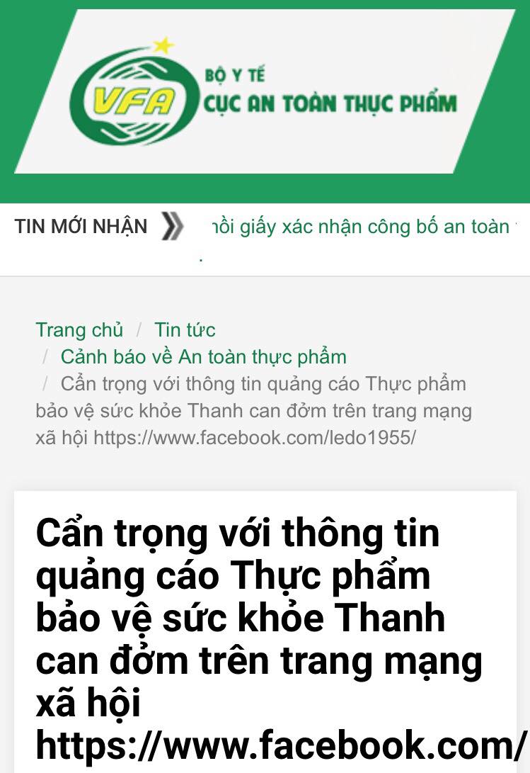 Khuyến cáo NTD trước thông tin quảng cáo Thực phẩm BVSK Thanh Can Đởm trên mạng xã hội