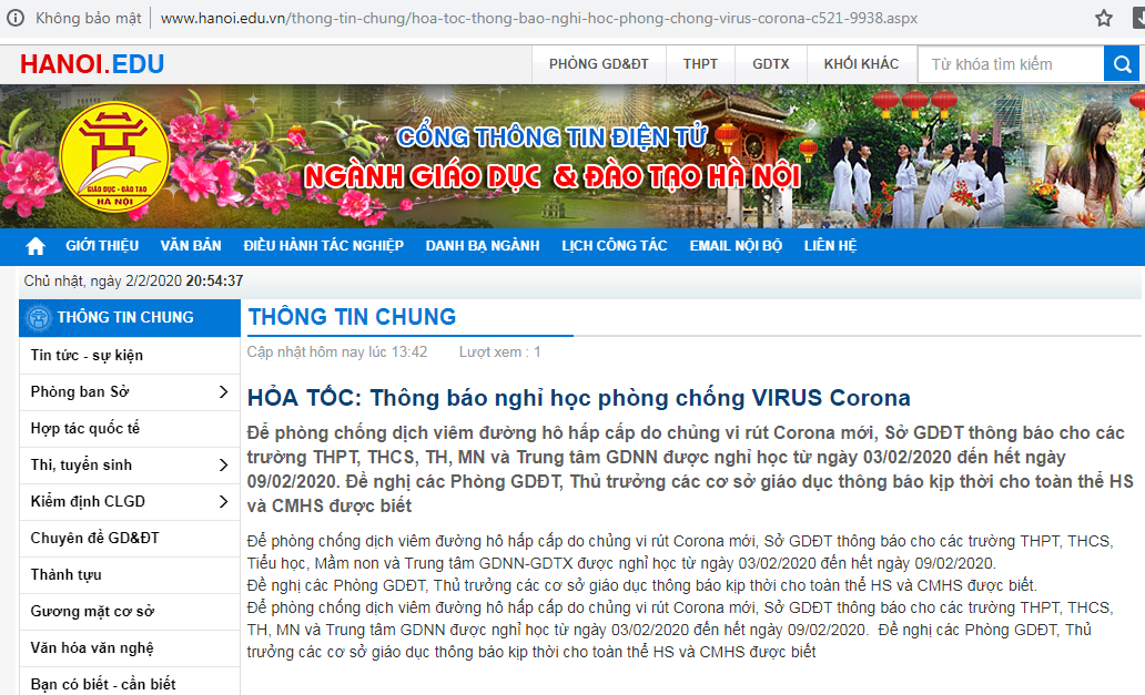 Hà Nội hỏa tốc cho học sinh nghỉ học do dịch nCoV