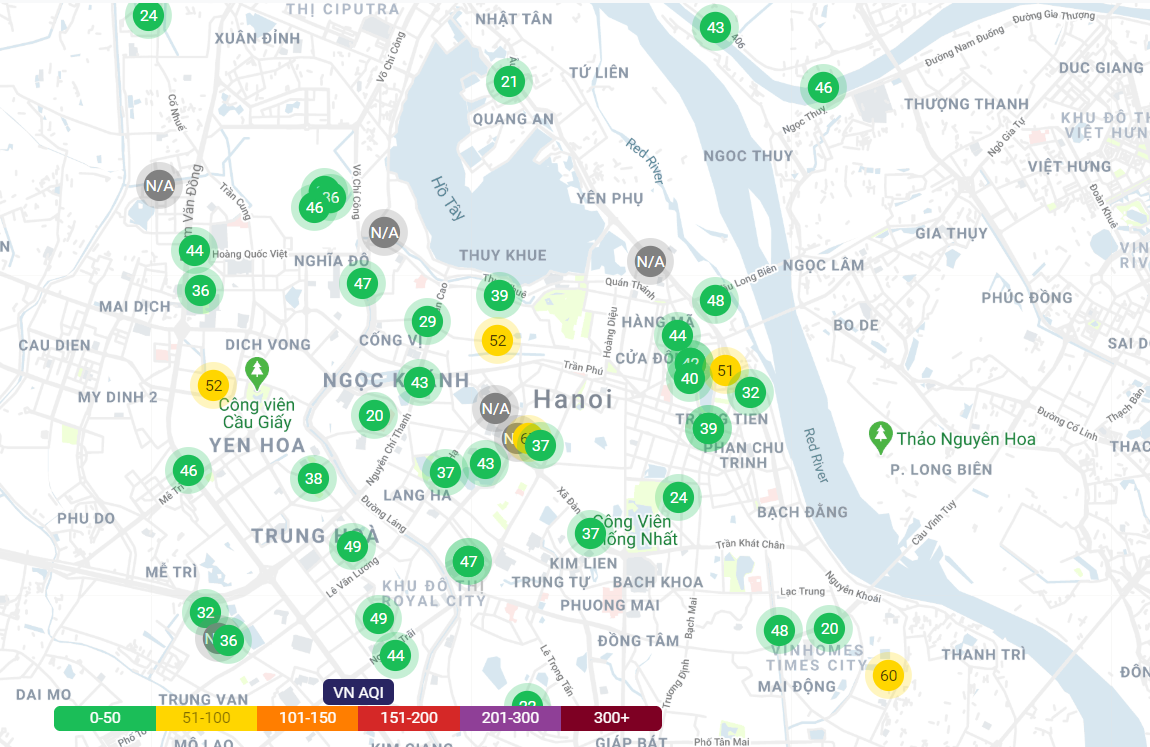 Chất lượng không khí tại Hà Nội sáng 162 trở lại mức tốt