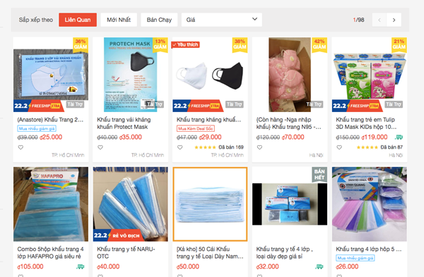 Xử lý trên 30.000 gian hàng  trên các sàn thương mại điện tử tăng giá các sản phẩm phòng dịch Covid-19