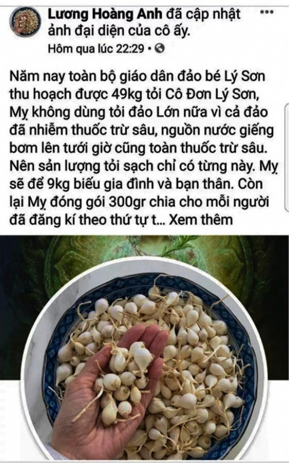 Tung tin thất thiệt về tỏi Lý Sơn, Facebook Lương Hoàng Anh bị phạt 12.5 triệu đồng