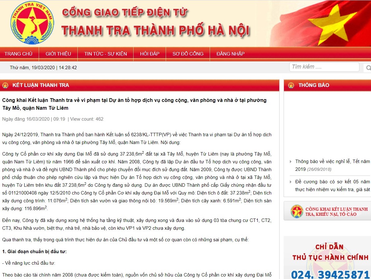 Hà Nội Nhiều vi phạm tại Dự án do Coma 6 làm chủ đầu tư