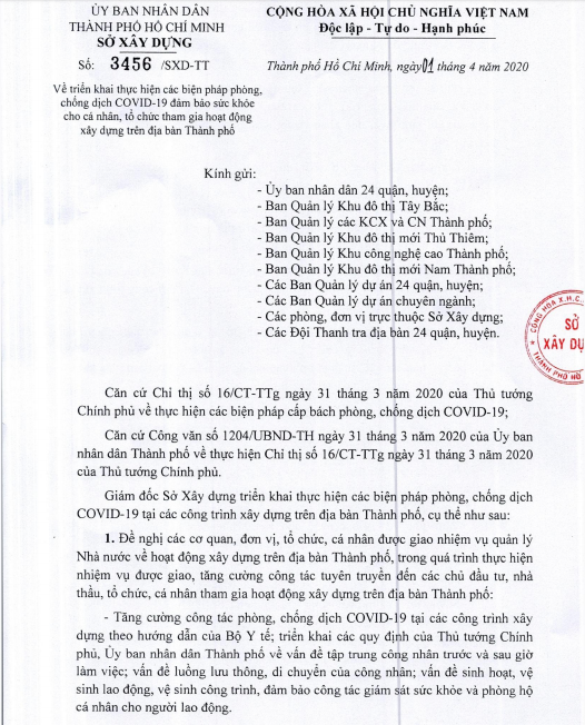 TP HCM Điều chỉnh giãn tiến độ hoặc tạm ngừng các công trình không mang tính đặc thù