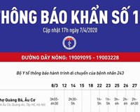 Bộ Y tế ra thông báo khẩn về hành trình di chuyển, truy tìm người đã tiếp xúc với bệnh nhân 243