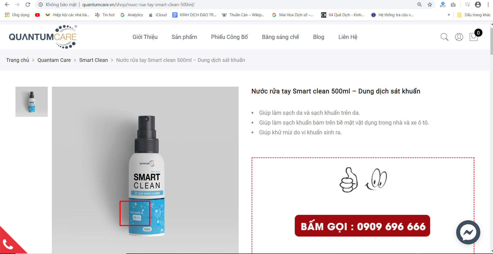 Sở Y tế Long An không cấp cụm từ sạch khuẩn 99,9% cho mỹ phẩm smart clean nước rửa tay  
