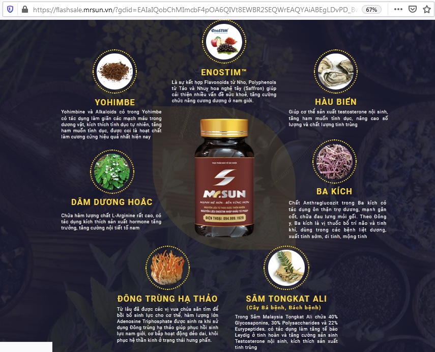 Cẩn trọng với thông tin quảng cáo 2 sản phẩm Mr Sun và Trường Xuân Vương trên một số website