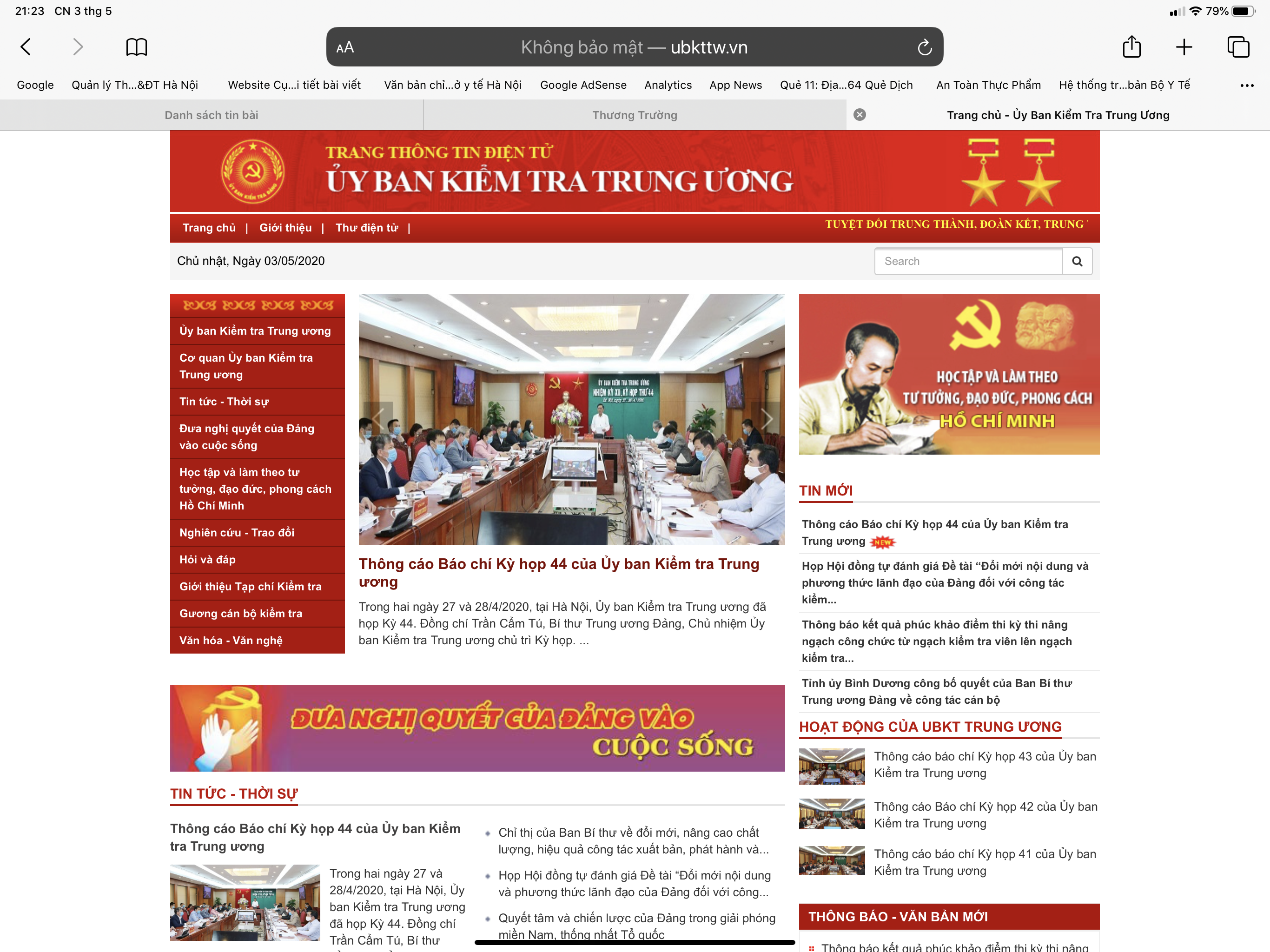 Thông cáo Báo chí Kỳ họp 44 của Ủy ban Kiểm tra Trung ương