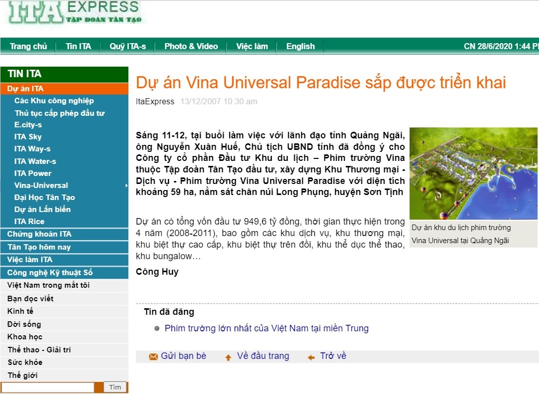 Thành phố Quảng Ngãi nói gì về đề xuất điều chỉnh dự án Vina Universal Paradise