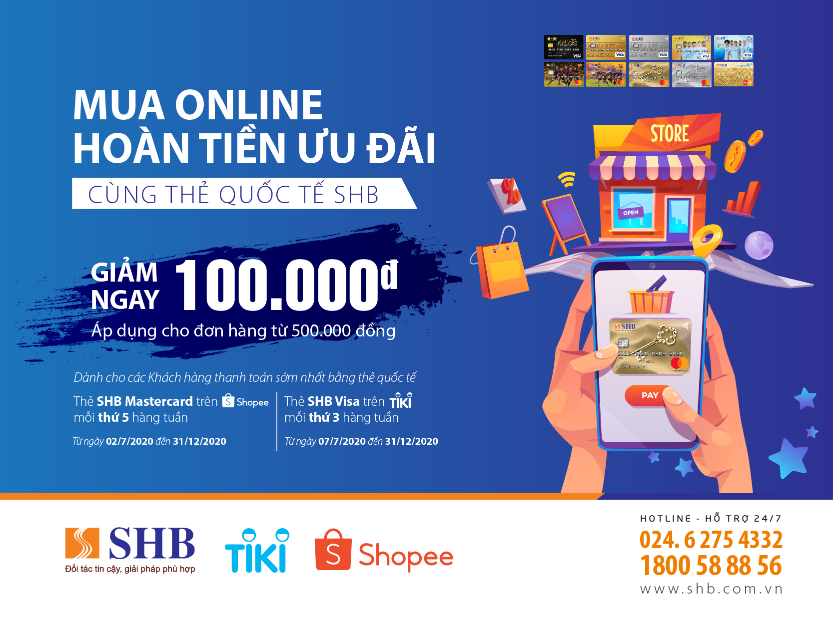 Cùng SHB mua sắm thả ga trên Shopee, Tiki và hoàn tiền ưu đãi