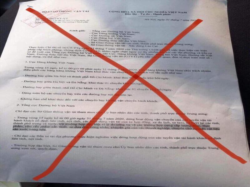 Văn bản dừng các đường bay nội địa từ 0h ngày 317 là giả mạo