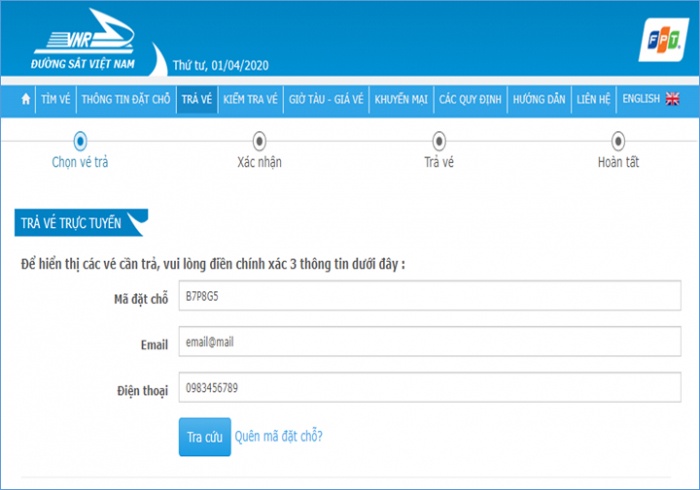Hành khách có thể hoàn trả vé tàu qua mạng từ 19