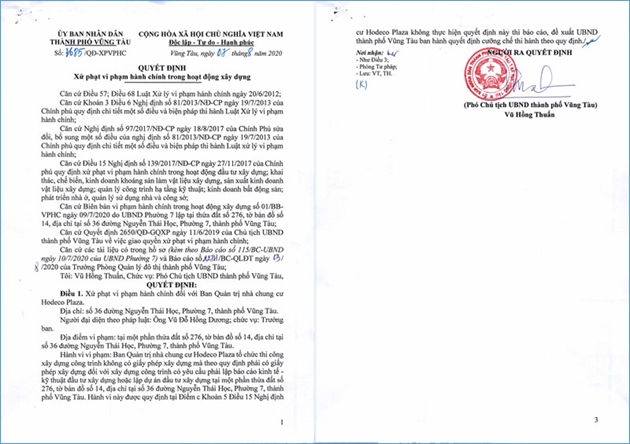 Ban Quản trị nhà chung cư Hodeco Plaza bị xử phạt vì hành vi xây dựng công trình không phép