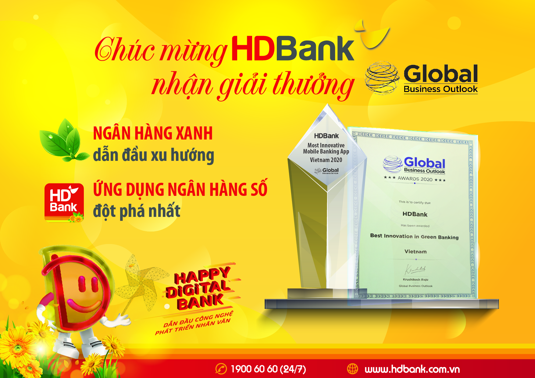 Ngân hàng Số, ngân hàng Xanh HDBank tiếp tục nhận giải thưởng quốc tế 