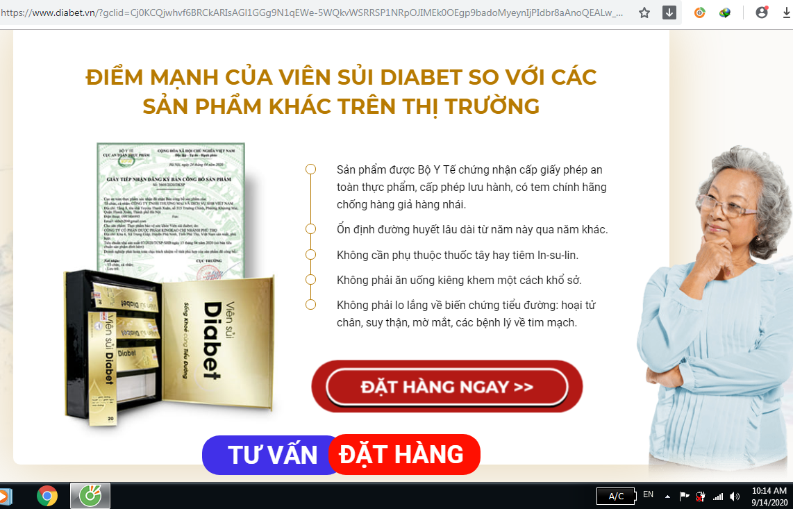 Sau cảnh báo sản phẩm TPBVSK Viên sủi Diabet tiếp tục quảng cáo lừa dối người tiêu dùng