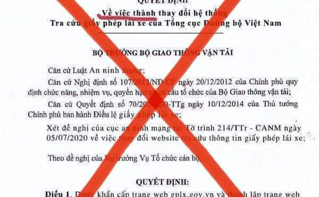 Quyết định dừng hệ thống tra cứu giấy phép lái xe là văn bản giả mạo