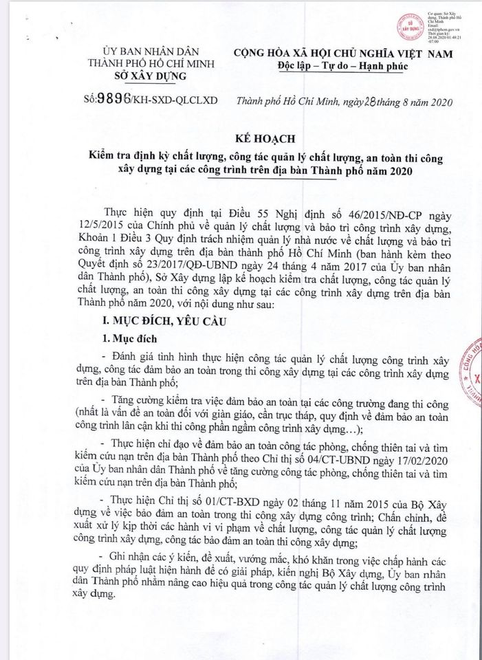 TP. HCM 24 dự án nằm trong danh sách kiểm tra định kì 2020 của Sở Xây dựng