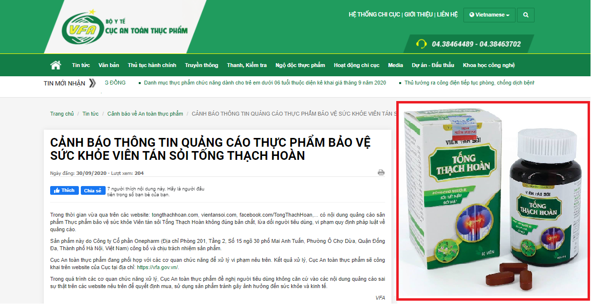 Sử dụng hình ảnh bác sĩ quảng cáo thực phẩm BVSK Viên tán sỏi Tống thạch hoàn đang lừa dối người tiêu dùng