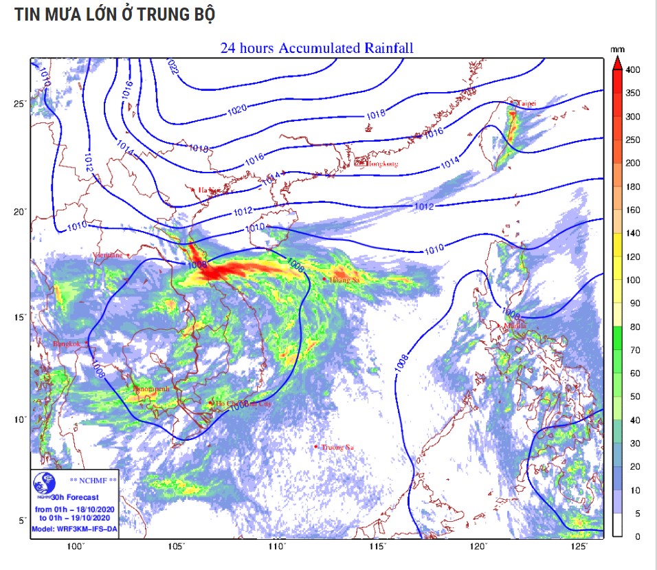 Cảnh báo mưa lớn ở Trung Bộ và mưa dông trên Biển