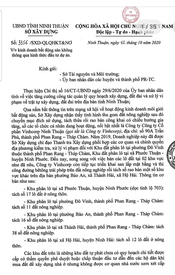 “Sờ gáy” các doanh nghiệp phân lô bán nền không thông qua hình thức đầu tư dự án tại Ninh Thuận