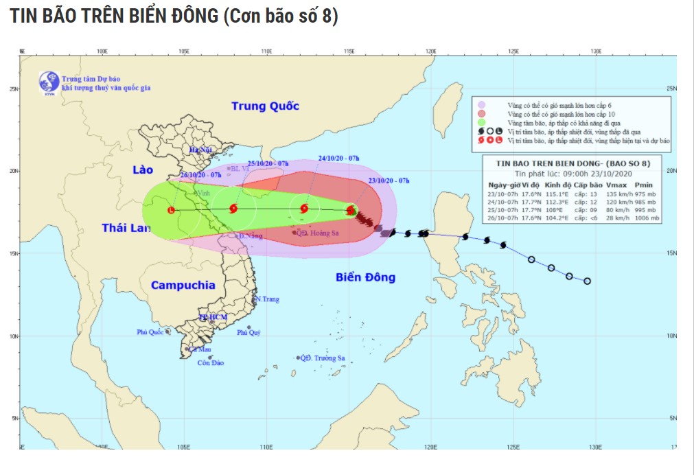 Bão số 8 có sức gió mạnh nhất vùng gần tâm bão mạnh cấp 12-13, giật cấp 15.