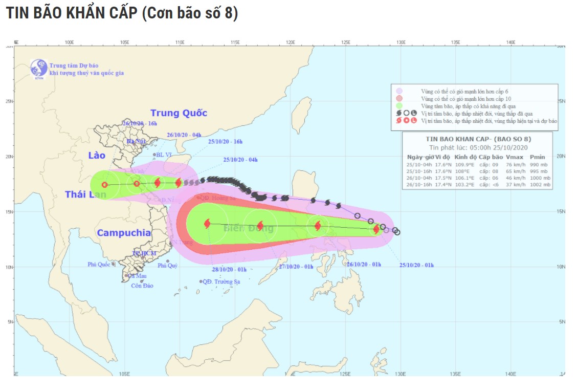 Cập nhật tình hình cơn bão số 8 Suy yếu dần thành áp thấp nhiệt đới khi vào đất liền