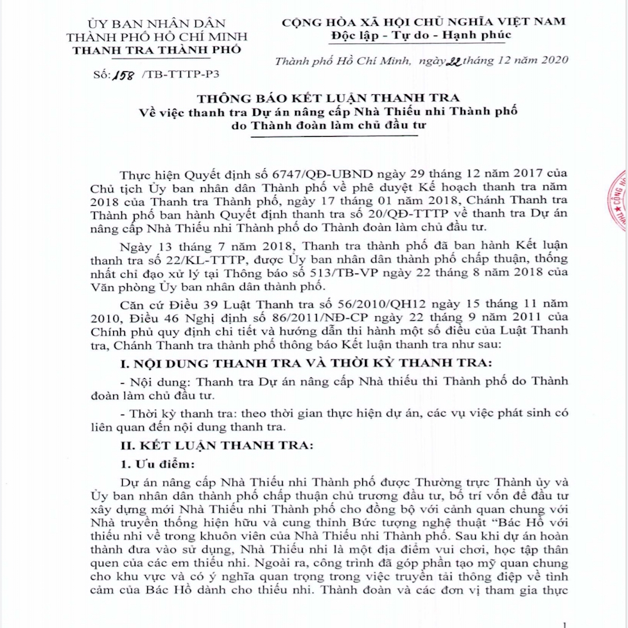 Thanh tra chỉ ra hàng loạt sai phạm tại Dự án nâng cấp Nhà thiếu nhi Thành phố