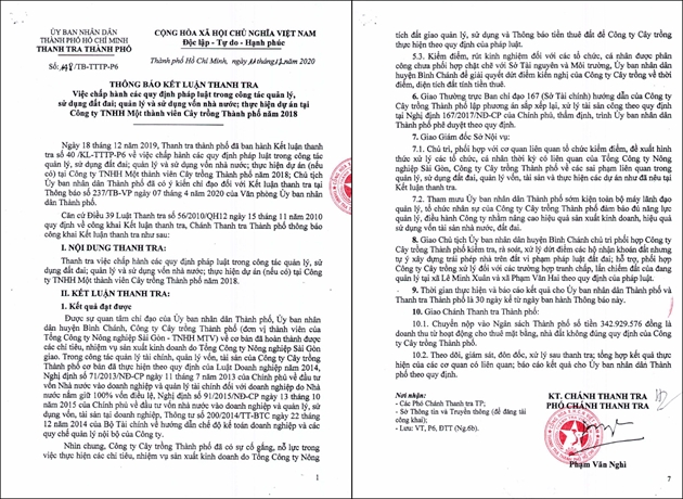 Hàng loạt sai phạm trong việc quản lý và sử dụng vốn Nhà nước khi thực hiện các dự án tại Công ty Cây trồng thành phố