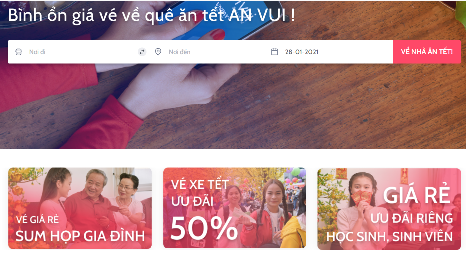 Website bình ổn giá vé xe Tết Nguyên đán Tân Sửu 2021