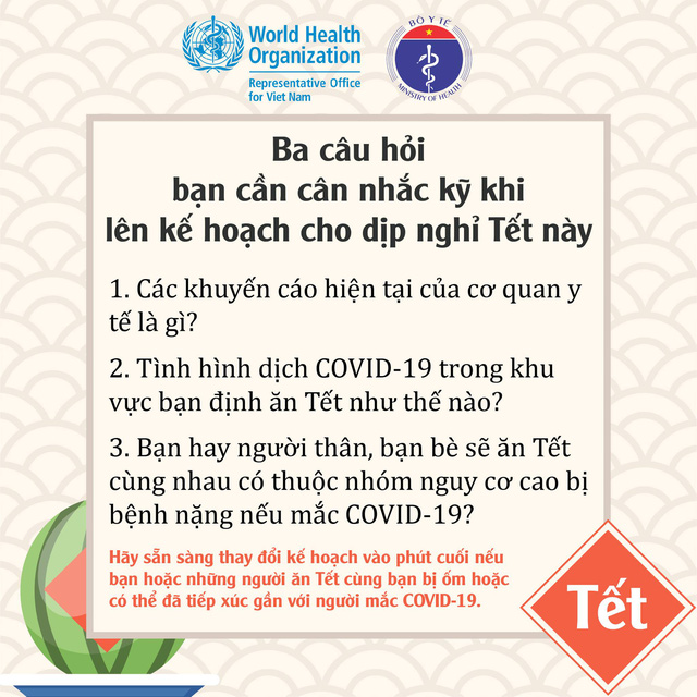 Bộ Y tế và WHO khuyến cáo người dân đón Tết An toàn