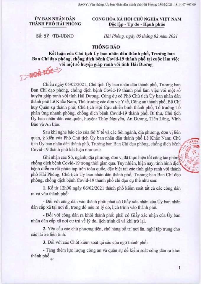 Hải Phòng Ra vào thành phố phải có giấy xác nhận 